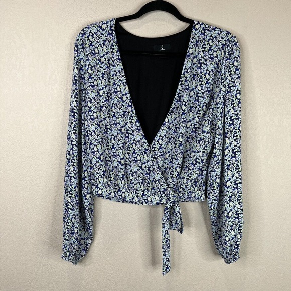 Jason Wu Womens Wrap Blouse Top Blue Floral Print Long Sleeve V Neck Sz Medium M - Picture 1 of 10